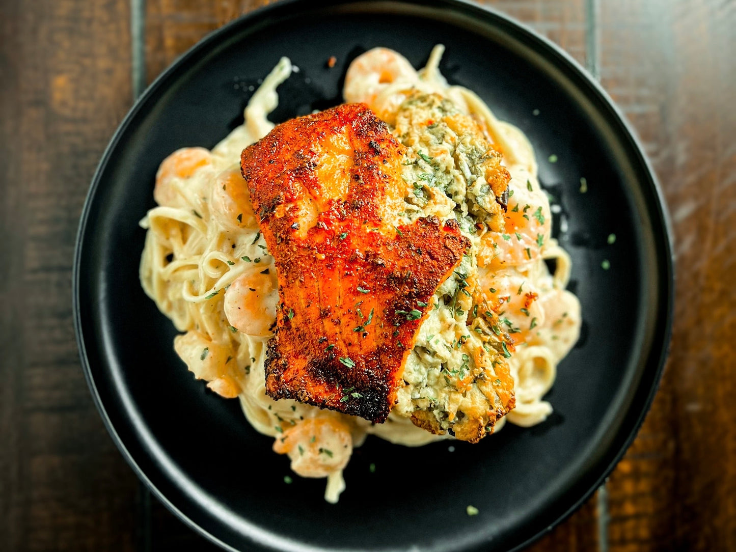 Stuffed Salmon & Shrimp Pasta